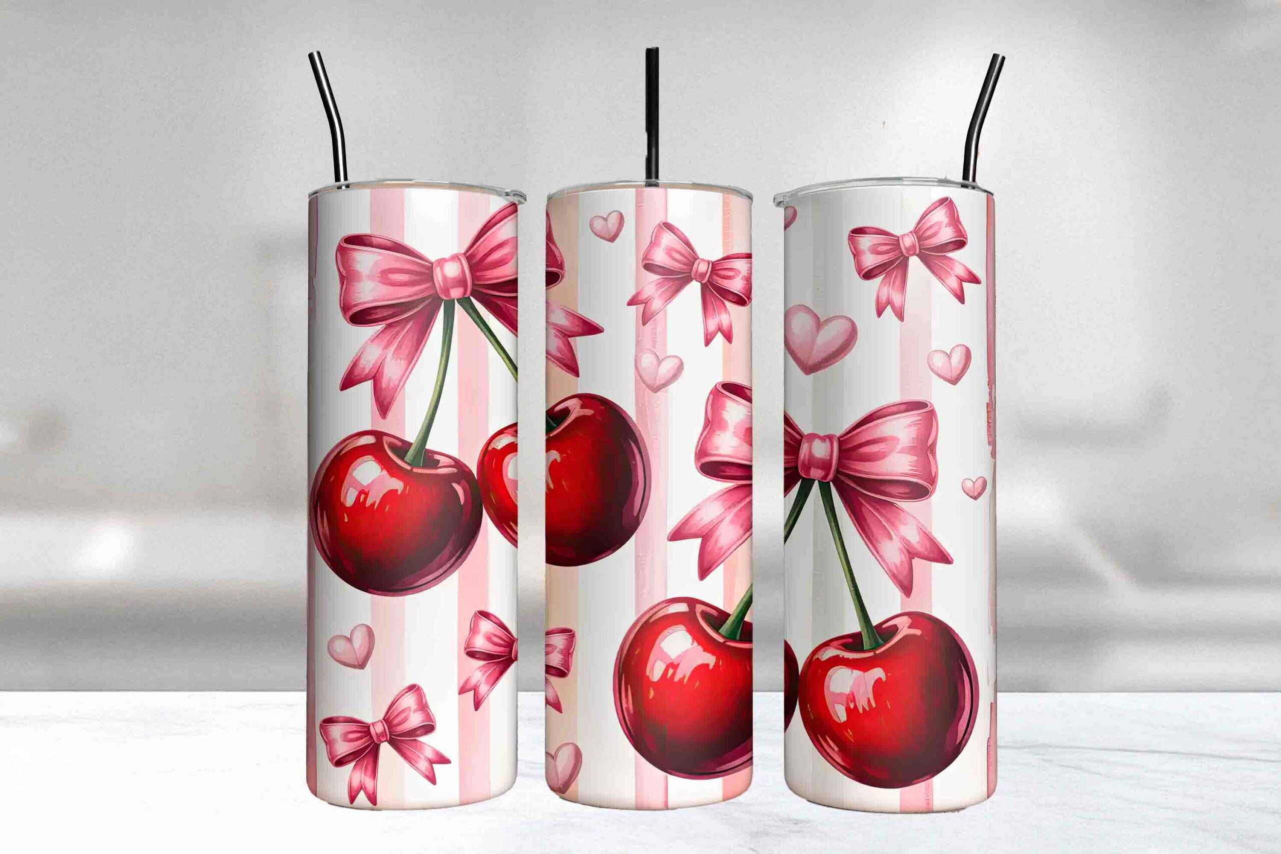 Pink Bows & Cherries 20oz Stainless Steel Tumbler